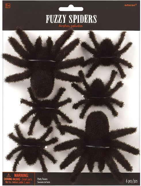 Plastic Fuzzy Spider Multi-Pack, 6 Count Realistic Flexible Scary Fun for Halloween Decoration and Pranks