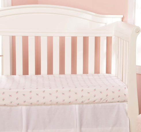 EVERYDAY KIDS 2 Pack Fitted Girls Crib Sheet 28in x 52in - 100% Soft Breathable Microfiber, White and Pink with Flowers