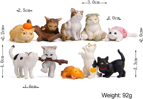 10 Pcs Kawaii Miniature Cat Figurines, Character Toy Cake Toppers, Mini Cat Animal Figures Collection