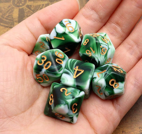 Polyhedral DND Dice Set - Green White RPG Dice for Dungeon and Dragons, D&D Pathfinder MTG Role Playing Games