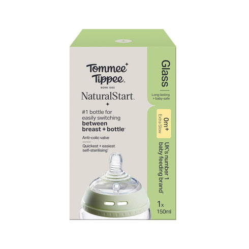Tommee 150ml, Pack 1, Tippee Closer to Nature Glass Baby Bottle, Slow Flow Breast-Like Teat with Anti-Colic Valve
