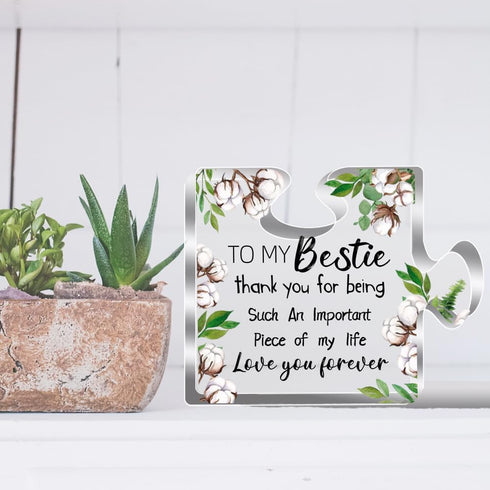 Bestie Gifts for Women - Engraved Acrylic Puzzle Piece 4.7 x 4.7 Inch - Friendship Gift for Girls, BFF Birthday