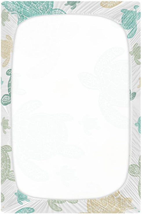 Tribal Sea Turtle Crib Sheets for Boys and Girls, Fitted Baby Crib Sheets Soft and Breathable Mini Crib Sheets 52 X 28 X 9 Inches by WELLDAY