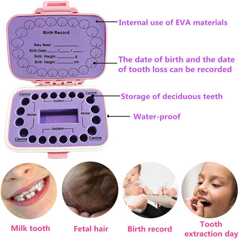 Baby Teeth Keepsake Box, Children Kids Tooth Storage Holder Organizer Printed in English for Child-Wood Memory (Pink)