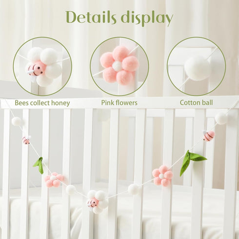 Set Baby Mobile for Crib, Crib Nursery Mobile for Boys Girls, Boho Bee Flower Nursery Decor Soothe Toy Baby Shower