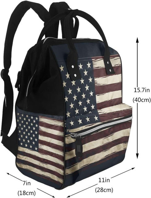 OUSIKA Backpack Daypacks American Flag Print Diaper Bag Multifunction Laptop Travel Large Nappy Bag, Black, One Size
