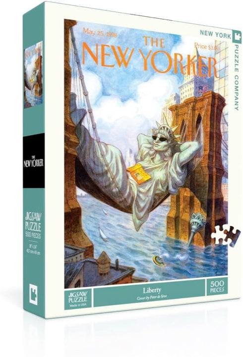 New York Puzzle Company - New Yorker Liberty - 500 Piece Jigsaw Puzzle for Family Game Nights by Peter de Sève