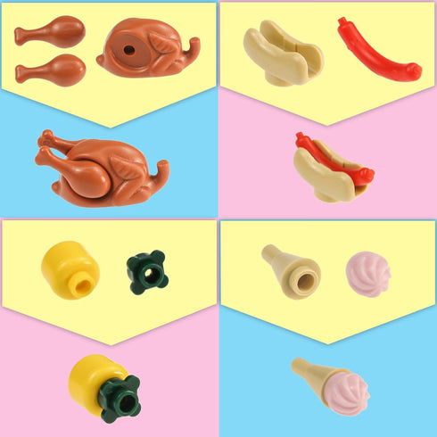 188pcs Set, City Food Bricks Picnic Toys Friends Kitchen Fram Restaurant DIY Pieces Parts Ice-Cream-Cupcakes