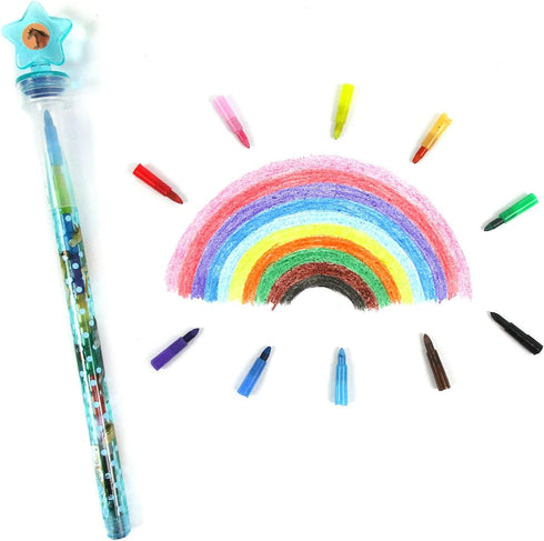 24 2 1 TINYMILLS Pcs Horse Pony in Stackable Stacking Crayon with Extra Stamper Topper, Kids Party Favors, Goodie Bag