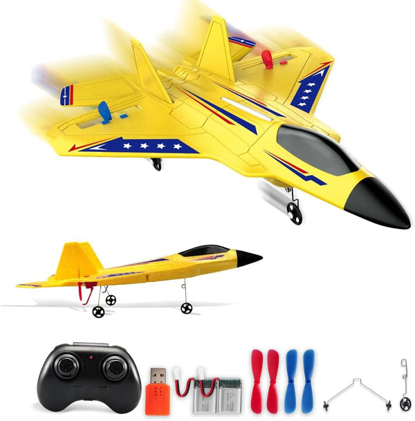 Yellow RC Plane for Kids Upgrade F-22 Raptor Fighter RC Airplane Remote