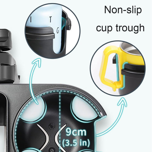 3 in 1 Universal Stroller Snack Tray with Cup Holder, Multifunctional Attachment for Bumper Bar (Black)