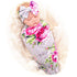 Galabloomer Newborn Receiving Blanket Headband Set, Baby Flower Rose Swaddle with Big Bow, Gray