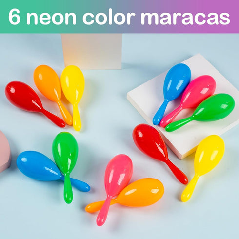 OuMuaMua 12pcs Mini Maracas for Kids, Plastic Maraca Shakers for Fiesta Party Favors, Music Party Supplies