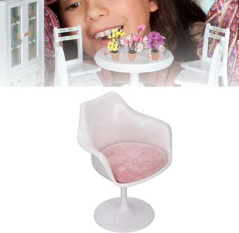 Fine Workmanship Doll House Office Chair, White Pink Round Feet Casual Rotatable Chair for 1:6 Doll House (with