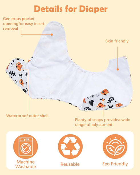 Pack 13 3-5 6 Pack 6pcs babygoal Large Cloth Diapers of for Year Toddlers, Cloth Diaper Covers with Inserts and Wet