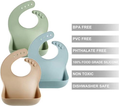 Set 3 10-72 PandaEar of Silicone Baby Bibs Waterproof, Soft, Unisex, Months