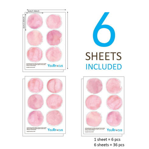 36pcs Pink Polka Dot Wall Decals, Watercolor Dots Wall Sticker for Kids, Nursery Room (6 Sheets)
