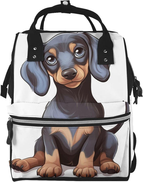 DWVTSLH Cute Dachshund Diaper Bag Backpack Multifunction Nappy Bags Waterproof Mummy Backpack Large
