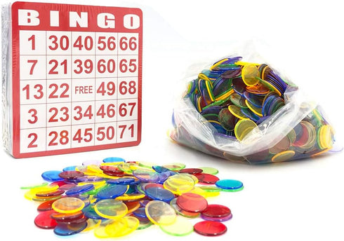 Yuanhe Bingo Game Set with 100 Bingo Cards and 1000 Colorful Transparent Bingo Chips
