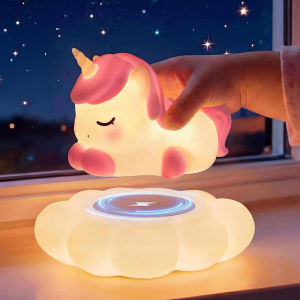 Mewaii Cloud Unicorn Night Light for Kids-Wireless Charging Cloud Base, 3-Level Dimmable