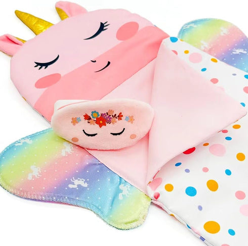 Baby Doll Sleeping Bag Toy Playset, Rainbow Unicorn Doll Bedding Accessories with Eye Mask for 12 Inch Doll