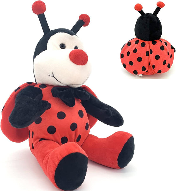 Big Size Ladybug Stuffed Animal Plush - Cuddly Lady Bug Toy with Red Wings and Black Bow