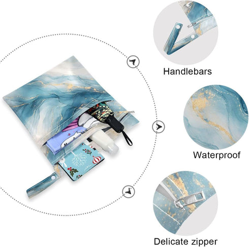 Haskirky 2 Watercolor Marble Blue Pcs Cloth Diaper Wet Dry Bags,Waterproof and Washable Bag for Travel Reusable Wet Bag