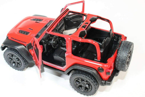Jeep Wrangler Rubicon Off Road Die Cast Model by KiNSMART - 5 inch 1:34 Scale Toy Car (Red Opentop)