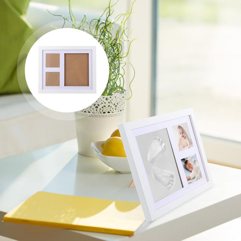 Newborn Handprint and Footprint Keepsake Frame Milestone Photo Frame White Clay Ink Kit Memory Gift for Nursery