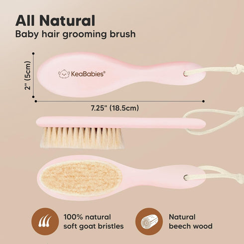 Baby Hair Brush - Baby Brush with Soft Goat Bristles, Cradle Cap Brush, Perfect Scalp Grooming Product for Infant, Toddler, Kids, Newborns, Baby Girls, Boys (Blush, Oval)