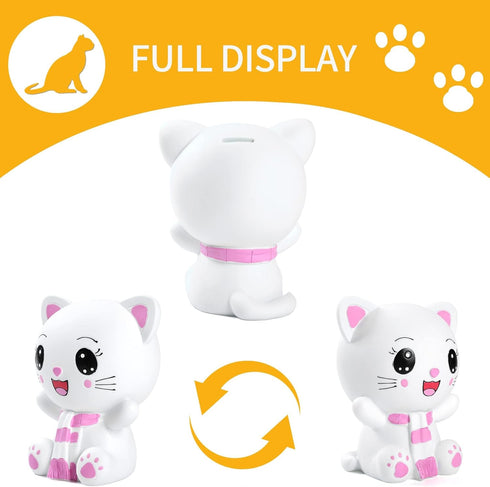 H&W Kitten Money Bank (Pink) - Shatterproof Cat Piggy Bank, First Coin Bank, Best Christmas Birthday Gift for Kids,