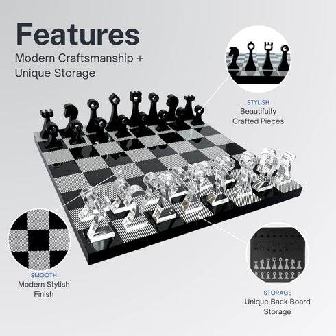 Luxury Travel Chess Set, 10" Portable Chess Game Set with Storage for Adults and Kids, Unique Lucite Board