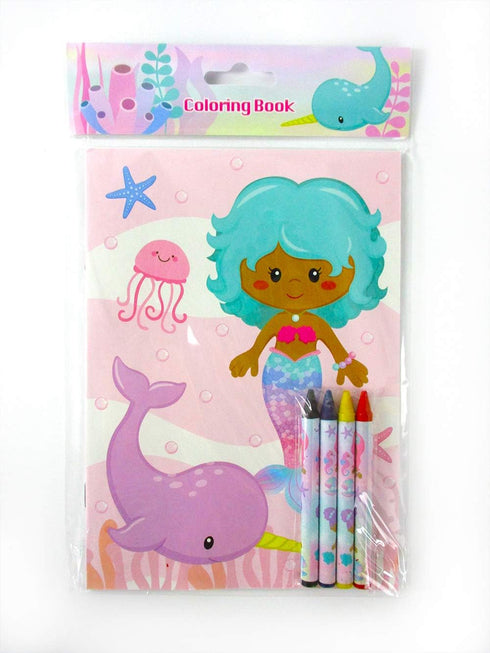Set 12 48 TINYMILLS Rainbow Mermaid Coloring Book for Kids Party Favors with Coloring Books and Crayons African