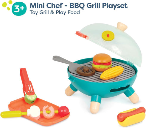 B. toys Mini Chef BBQ Grill Playset, Pretend Play Toy Grill & Food Set for Kids 3 Years + (16 Pcs)