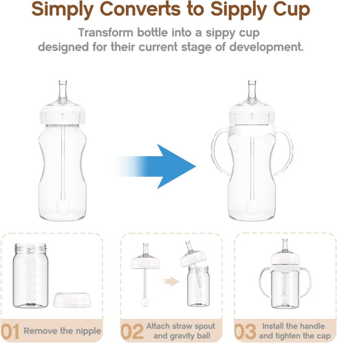 Cathill 8m+, 4 Pack Straw Sippy Cup Conversion Kit for Dr Browns Wide-Neck Baby Bottles, Sippy Cups Transition Kit
