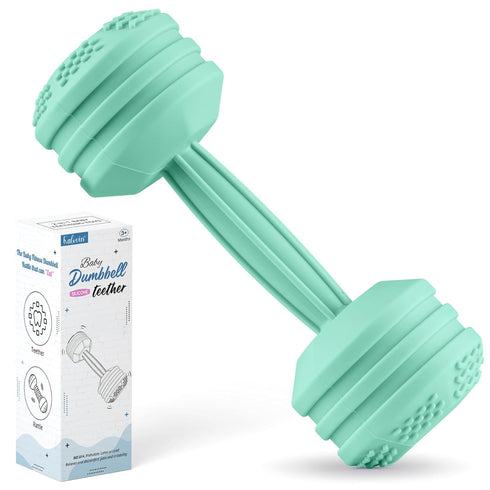 Silicone Baby Dumbbell Toy, Weight Rattle Sensory Teether for Babies, Great Gift for Boys or Girls (Mint)