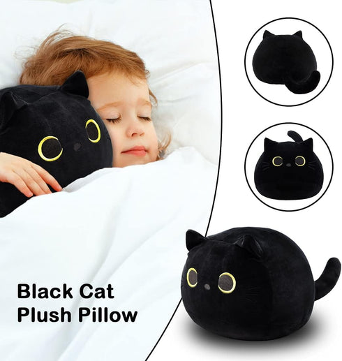 3D Black Cat Plush Stuffed Animal Toy Pillow, Kawaii Cat Shape Design Lumbar Cushion