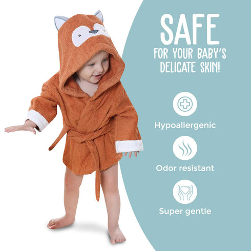 BlueMello Ultra-Soft Baby Fox Bathrobe, Hooded Robe for Toddlers 0-6 Months, Ideal Infant Boy & Girl Gift