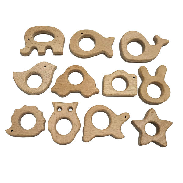 Nature Baby Teething Toys - 11pc Wooden Teether Montessori Set, Organic Infant Teether Handmade Pendant Gift