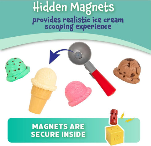 Set, 8 Popular Playthings Magnetic Scoop and Play Ice Cream Pretend Dessert Shop Toy for Kids, Play Food Cones