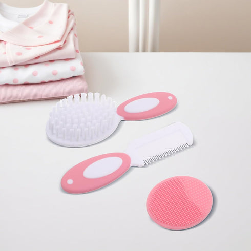 Set SUPVOX Hairbrush and Comb for Babies, Soft Nylon Massage Brush with Detangling Palm Comb, Scalp Care Grooming Kit