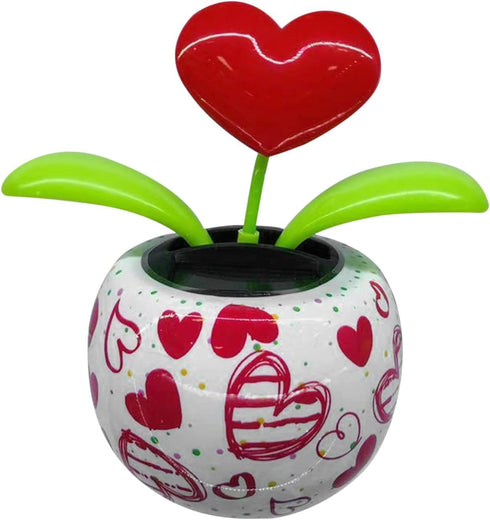 Red Solar Powered Dancing Figurines Toy - Solar Dance Flower, Heart Swing Dancing Flower in Pots, Dashboard Decoration