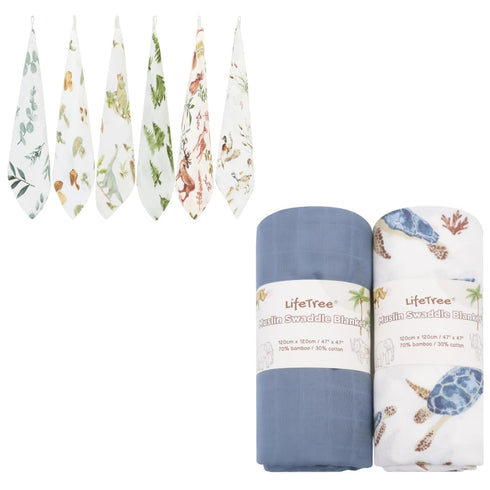 LifeTree Muslin Swaddle Blankets Neutral, Baby Washcloths Sea Turtle Swaddling Wrap Nursery