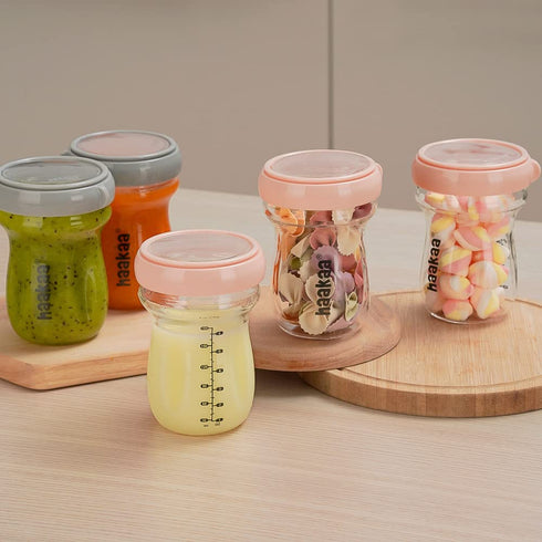 Gen.3 0m+ 6.3oz/180ml) haakaa Glass Baby Food Storage Jar- Food Storage Container Airtight Lid-Wide Neck Baby Bottle
