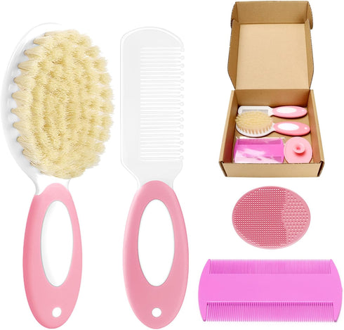 Baby Hair Brush and Comb Set, 4Pcs Baby Soft Bristles Brush Cradle