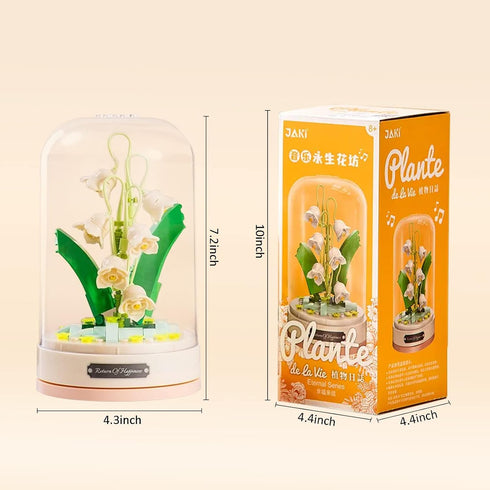 MEIEST Set Building Blocks Flowers Bouquet with Music Box and Dust-Proof Dome,Artificial Particle Flower Collection