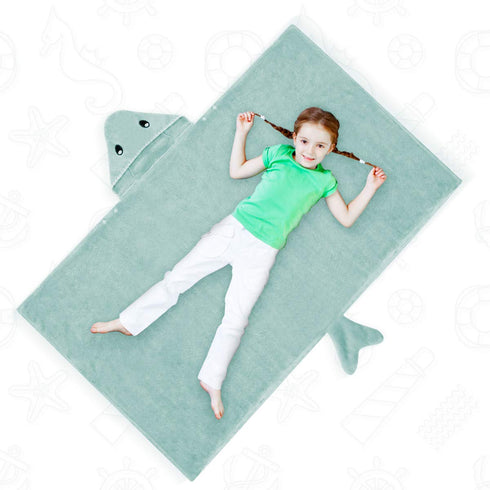 ROMASA Toddler Hooded Bath Towel, Ultra Soft Highly Absorbent Bathrobe Blanket for Boys Girls (Green Shark-Shape)
