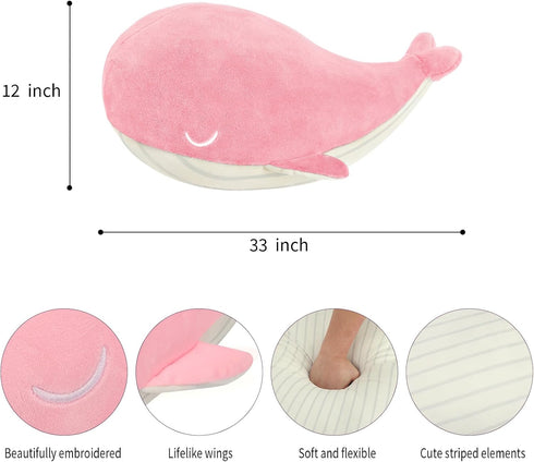 MUPI Whale Stuffed Animals, 33” Plush Pillow - Shark Humpback and Jellyfish Stuffed Animals, Ocean Decor and Toys