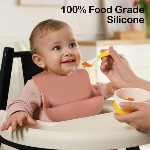 Set of 3 Silicone Bibs for Babies Toddler Girls - Soft Adjustable Waterproof Bibs for Baby Feeding Essentials