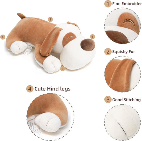 Niuniu Daddy 17.7" Brown Puppy Plush Toy Pillow - Kawaii Stuffed Animal for Kids, Toddlers & Teens, Soft Room Decor